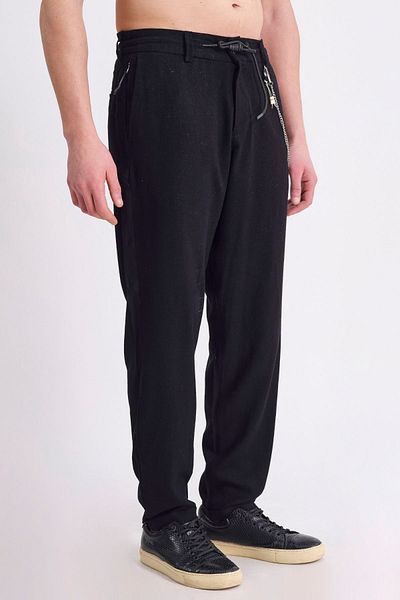 RELAXL Loose Cut Double Leg Elastic Laced Black Men's Summer Linen Trousers