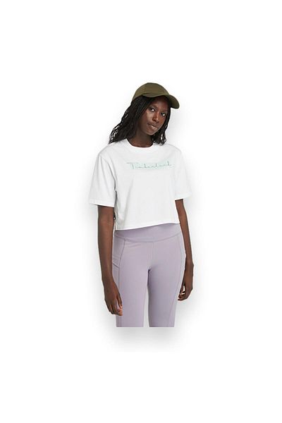 Timberland Tb0A5Vs3 Cropped Sleeve Tee T White Women's T-Shirt