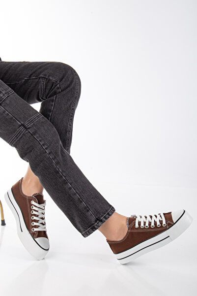 MİSSWEMODASHOES Cnv Yüksek Taban Kahverengi Spor Ayakkabı