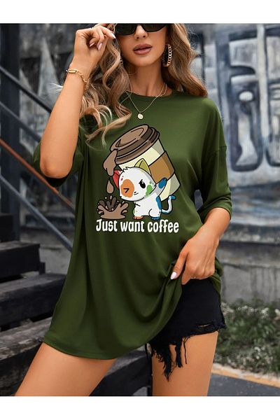 PENTHİLUS oversize just want coffee printed T-shirt