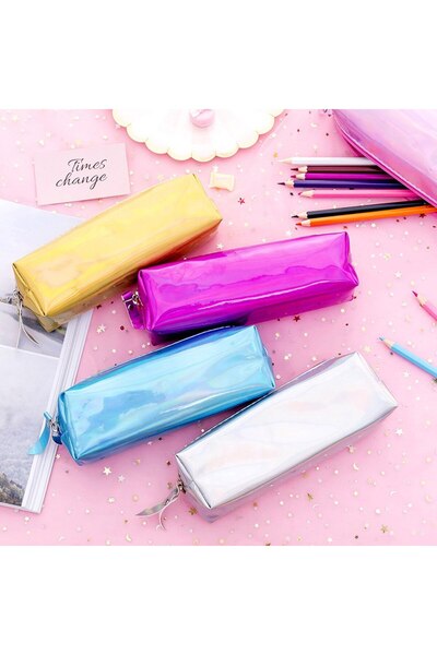 hediye Gökkuşağı renkli parıltı Kalem Kutusu Kalemlik_ mavi