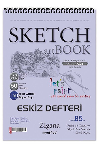 Etika Zigana B5 Spiralli Sketchbook 120 Gr. 17,3x24,5 Cm 50 Yp. Eskiz Defteri