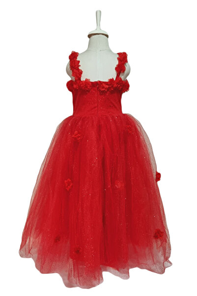 Mashotrend Crowned Red Rose Girls' Evening Dress - Crystal Tulle Evening Dress Girls' Dress Engagement Wedding Kids Evening Dress