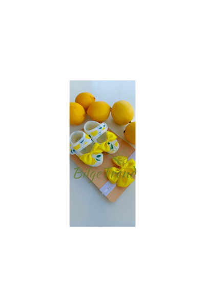 Bilge Trend Lemon Patterned Baby Girl Booties and Bandana Set