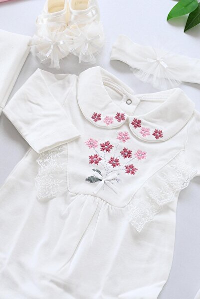 Sitilin Baby Girl Ecru Luxury Fancy Lace Cross Stitch 100 Cotton 10 Piece Hospital Discharge Set STL6558