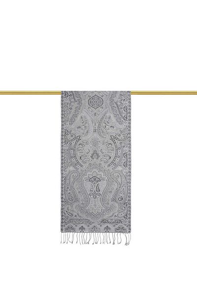 Bursa İpek Gray Indigo Jamawar Woven Silk Scarf