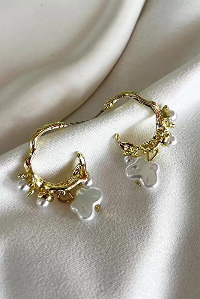 Only Vogue 2 Yıl Garanti Belgeli Altın Renk İnci Detaylı Çelik Küpe