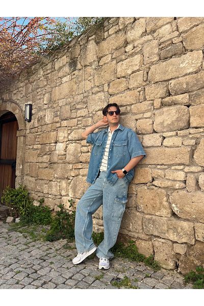 sava men fashion Blue Oversize Baggy Cargo Jeans