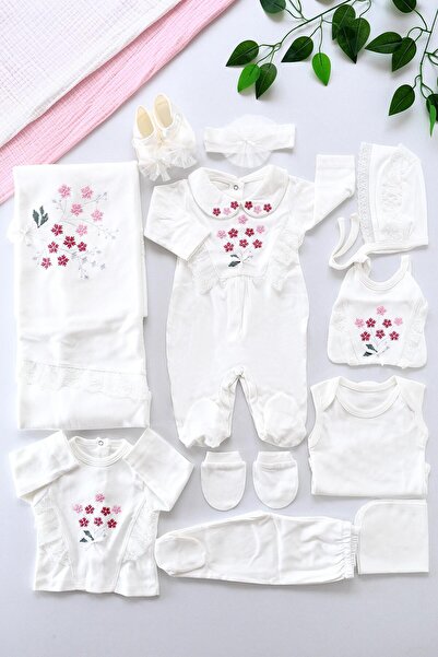 Sitilin Baby Girl Ecru Luxury Fancy Lace Cross Stitch 100 Cotton 10 Piece Hospital Discharge Set STL6558