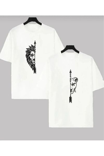 LİNNA WEAR Lion Printed OVERSIZED Lover Couple Combination T-Shirt (ΣΗΜΕΙΩΣΤΕ ΤΗΝ ΑΠΟΣΤΟΛΗ ΕΡΩΤΗΣ ΕΙΝΑΙ ΖΗΤΟΥΜΕΝΟ ΜΕΓΕΘΟΣ)