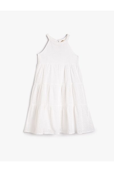 Koton Dress Midi Length Halter Neck Embroidered Floral Embroidered Cotton Lined
