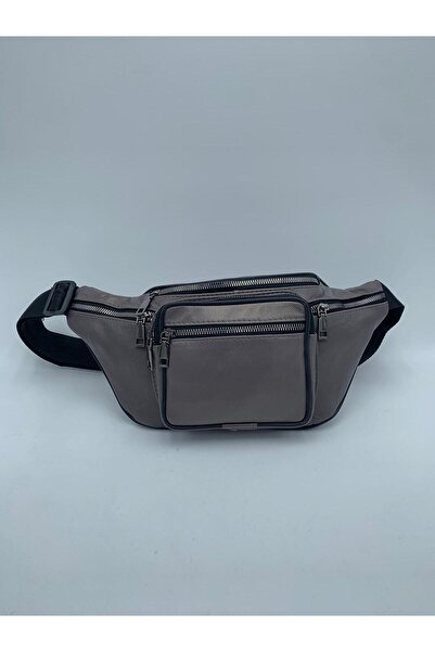 NahitaTyana Geantă de talie unisex gri cu buzunare multiple din piele naturală