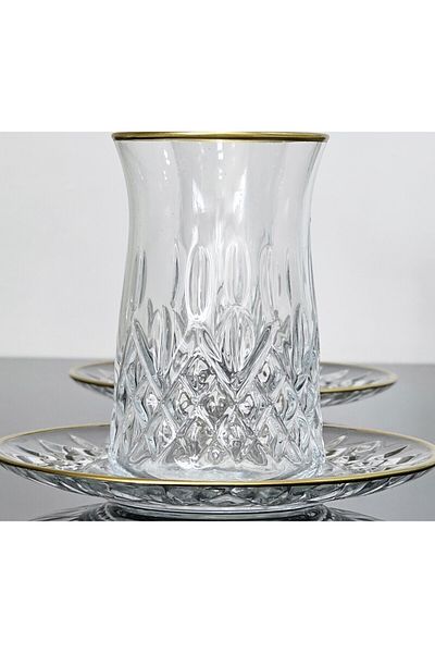 atabey home collection طقم شاي أودين 12 قطعة مع طبق زجاجي وتفاصيل ذهبية