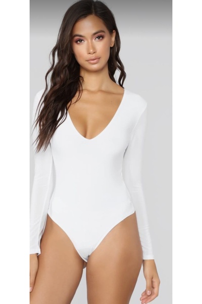 Nsb Tasarım Жіночий білий боді з V-подібним вирізом на грудях