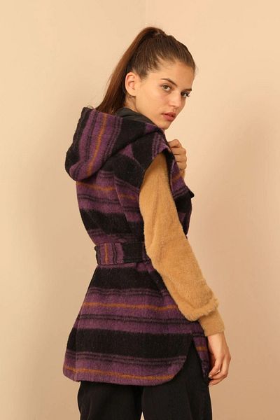 ErdemBukum Striped Women's Vest with Belt Detail