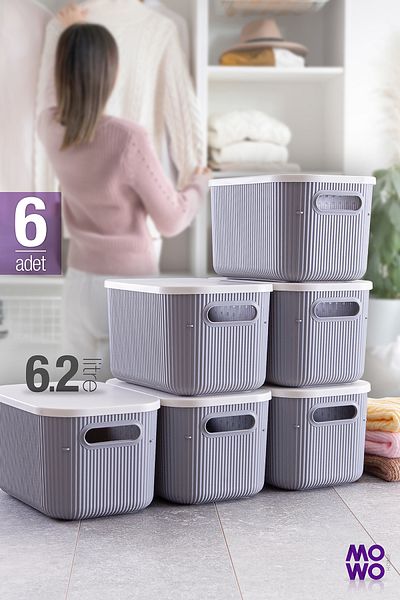 Mowo Home Trove 6 Pieces 6.2 Lt Gray Organizer Decorative Storage Box with Lid