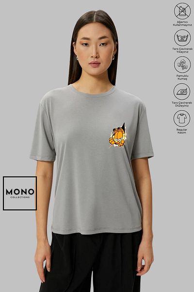 MONO COLLECTİON MONO COLLECTION Unisex Oversize Crew λαιμόκοψη βαμβακερό κοντομάνικο μπλουζάκι με στάμπα Garfield