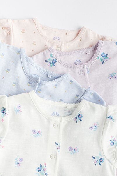 Next Baby Set of 4 White Blue Pink Floral Romper - 100% Cotton