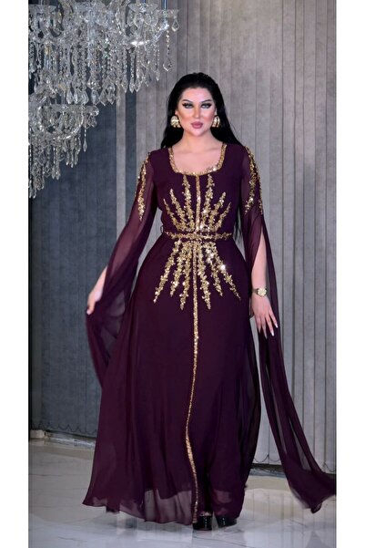 ZENABİYEM فستان سهرة محلي بأكمام كيب مطرز بالترتر من Zena Fashion