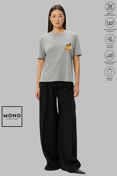 MONO COLLECTİON MONO COLLECTION Unisex Oversize Crew λαιμόκοψη βαμβακερό κοντομάνικο μπλουζάκι με στάμπα Garfield