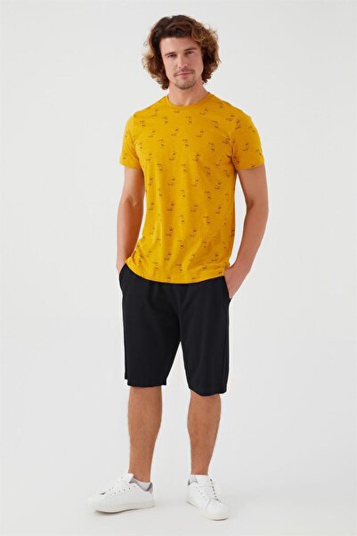 Arnetta Ar2502-S Arnetta Bird Printed Bermuda Suit S-Xl Size Mustard