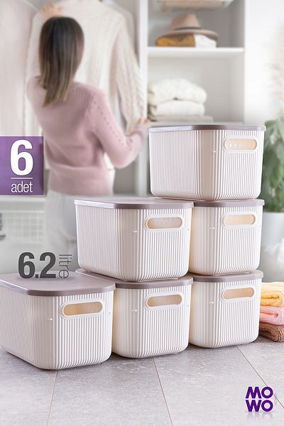 Mowo Home Trove 6.2 Lt White Organizer - 6 Box with Lid, Decorative Storage Box