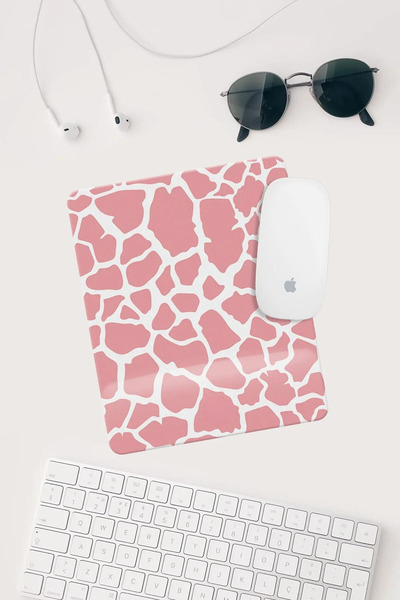 HobiShop Pembe Inek Desenli Bilek Destekli Dikdörtgen Mouse Pad Mouse Altlığı.