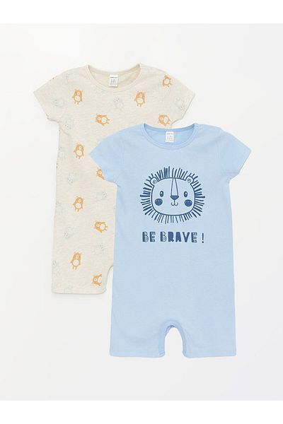 LC Waikiki LCW Crew Neck Short Sleeve Printed Cotton Baby Boy Jumpsuit 2-Piece