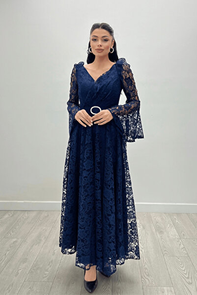 giyimmasalı Krajkové látkové rukávy s detailem setrvačníku - TMAVĚ MODRÁ