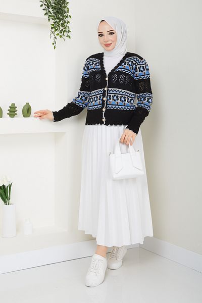 Pamuk Butik Γυναικεία διάτρητη πολύχρωμη πλεκτή ζακέτα