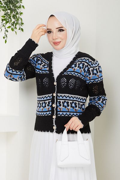 Pamuk Butik Γυναικεία διάτρητη πολύχρωμη πλεκτή ζακέτα
