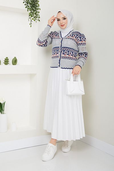 Pamuk Butik Γυναικεία διάτρητη πολύχρωμη πλεκτή ζακέτα