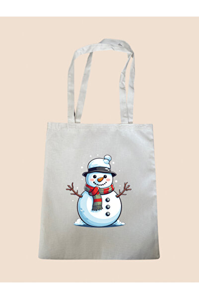 lili hediyelik حقيبة قماش لطيفة بطبعة رجل الثلج - حقيبة كتف نسائية كبيرة الحجم