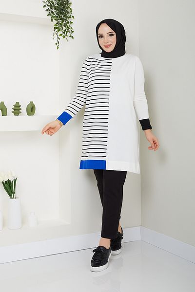 Pamuk Butik Women's Cold Yarn Mercerized Stripe Detailed Knitwear Tunic