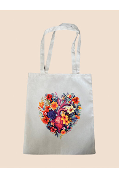 lili hediyelik Floral Heart Printed υφασμάτινη τσάντα - Γυναικεία τσάντα ώμου...