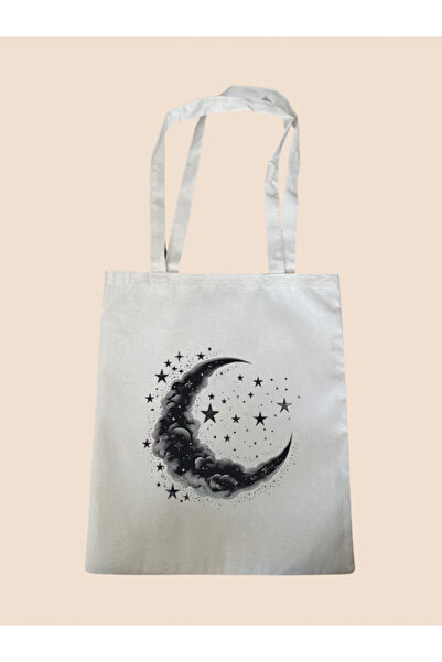 lili hediyelik Місяць і зірки навколо нього, сумка з принтом - велика жіноча ...