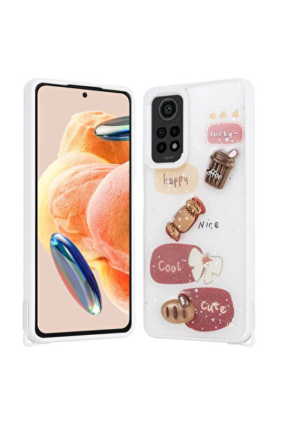 m.tk moveteck Xiaomi Redmi Note 11 Pro Kılıf Emoji Ayıcık Desenli Kabartmalı Karakterli Figürlü Parlak Coffe Silik