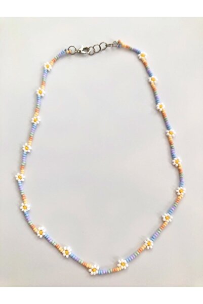 Handmade Minimal Boncuk Pastel Papatya Kolye