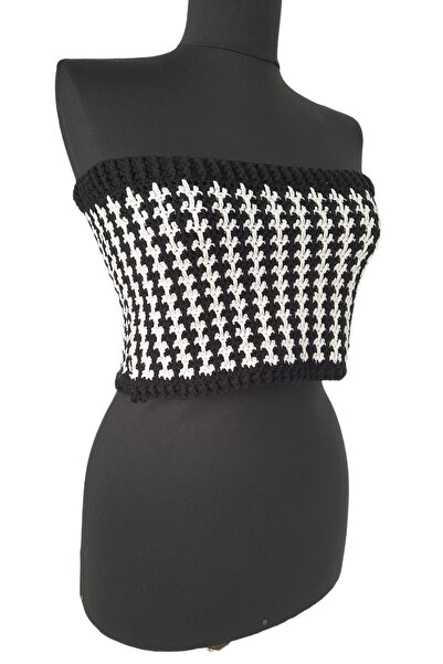 bi ters bi düz Hand Knitted Houndstooth Crop