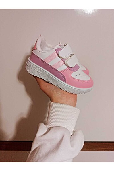 Esram Butik Beyaz Pembe Çizgili Çocuk Spor Ayakkabı