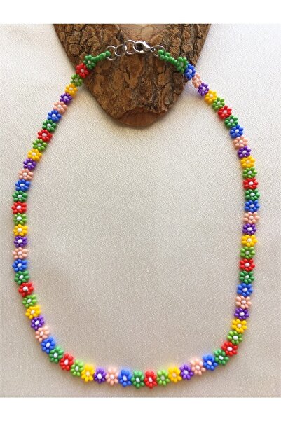 Handmade Minimal Boncuk Sık Papatya Kolye