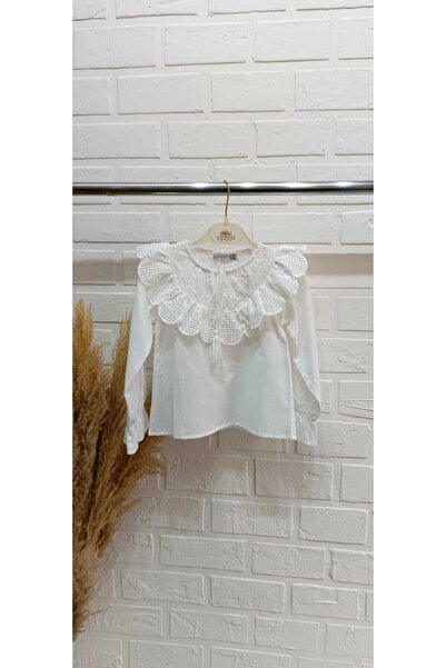 CUENTO KIDS Kız Çocuk Fistolu Güpürlü Beyaz Gömlek