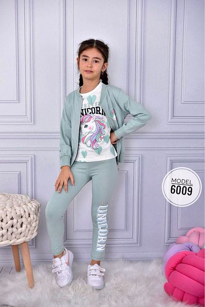 öykümgaleria Girl's Unicorn Short Sleeve T-shirt with Leggings 3 Pieces Set