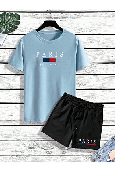 over head oh Чоловічий комплект з шортами та футболкою Oversize з принтом Bebe Mavi Paris J et Aime