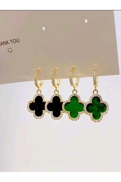 Shisa Jewel Yeşil küpe Tasarımcı Yonca Küpe Dört yapraklı Yonca Küpe(21)