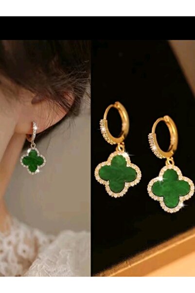 Shisa Jewel Yeşil küpe Tasarımcı Yonca Küpe Dört yapraklı Yonca Küpe(21)