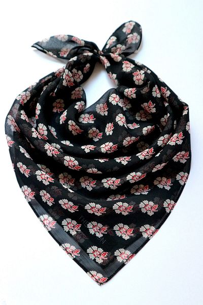 THE MOON Traditional Turkish Carnation Flower Motif Patterned Black Chiffon Scarf