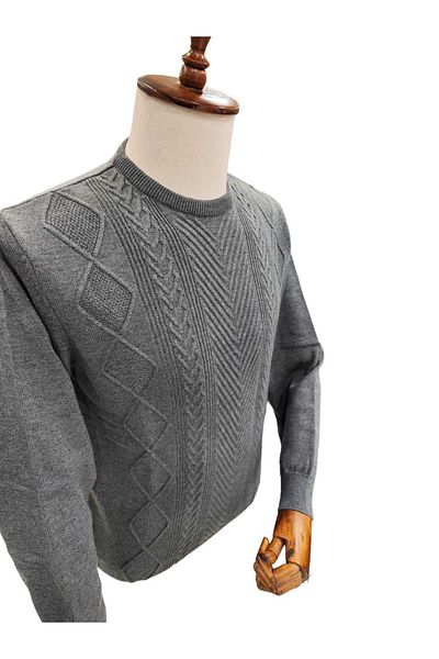 Diandor Men's Hair Braid Patterned Sweater