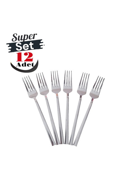 Yüsra Home 12 adet yemek çatalı düz çubuk model günlük kulanıma uygun(paslanm...