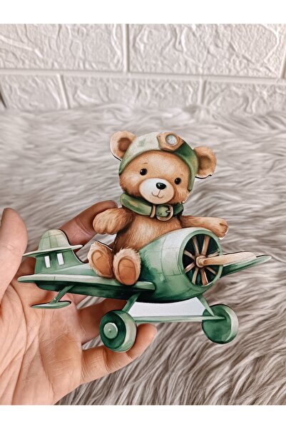 doğrukan 15 cm yeşil uçakta ayıcık uv baskılı figür kapı süsü takı yastığı sü...